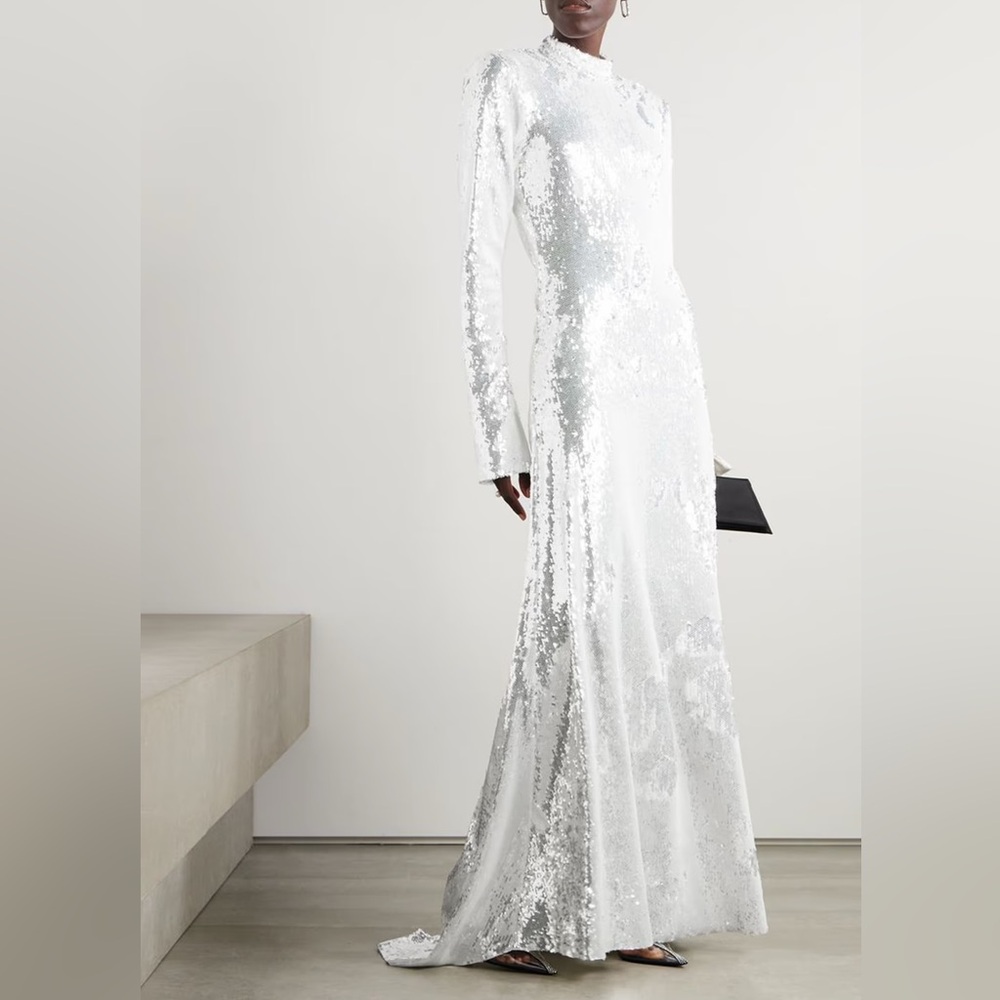 ROTATE Birger Christensen Silver Maxi Sequin Gown